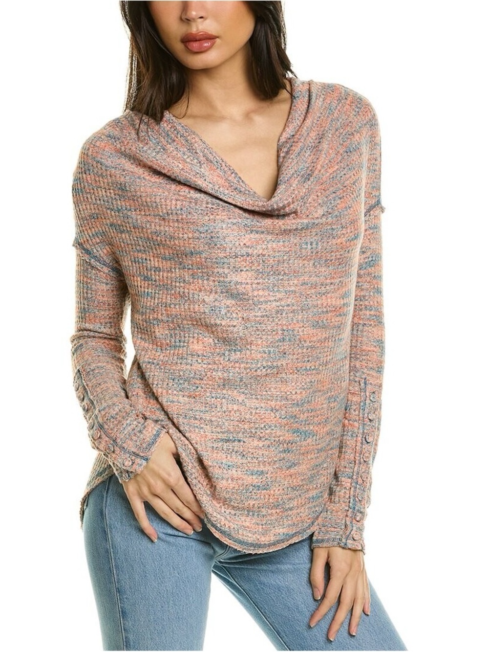 Free People Misty Top Retro Combo Cowl Neck Sweater Size Small Waffle Knit Boho